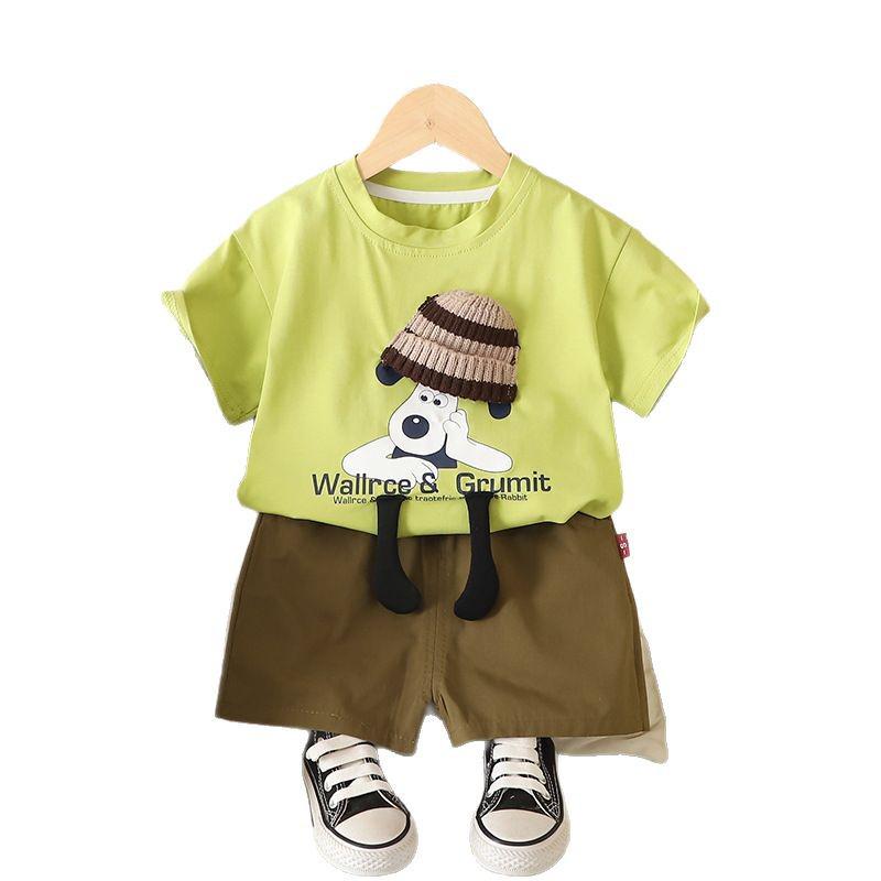 2025 Boys' Cartoon Short-Sleeve Street Style Two-Piece Summer Set