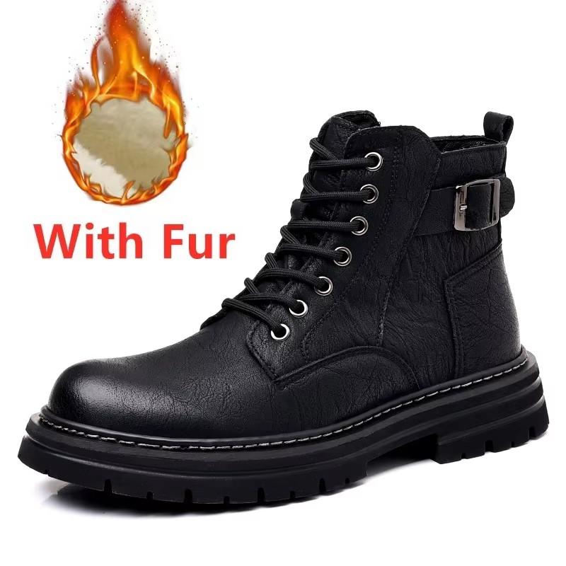 Fashion Lace Up Short Basic Boots Men Outdoor Platform High Top Sneakers High Quality Motocross Boots Leather Male New Walking Boots