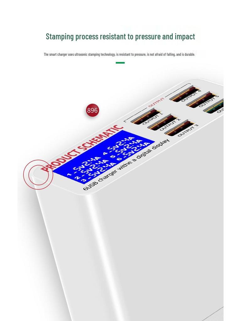6-Port USB Fast Charger with LCD Display, 40W Multi-Port Desktop Charger