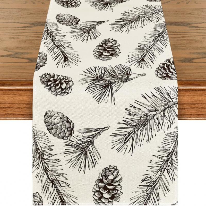 Festive Snowman Christmas Tree Table Runner Home Kitchen Dining Tablecloth for Party Decoration