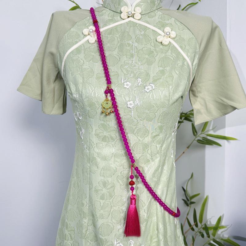 Fresh Ancient-Style Peace Buckle Necklace,New Tassel Beaded Long Crossbody Chain,Retro Jewelry For Women, Daily Accessory