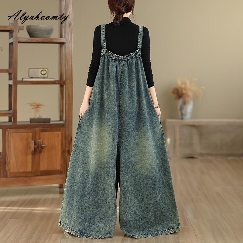 Koreaanse Mode Lente Zomer Dames Streetwear Overalls Spaghettibandjes Gewassen Katoen Vintage Jumpsuits Lange Denim Dames Baggy Oversized Jumpsuits