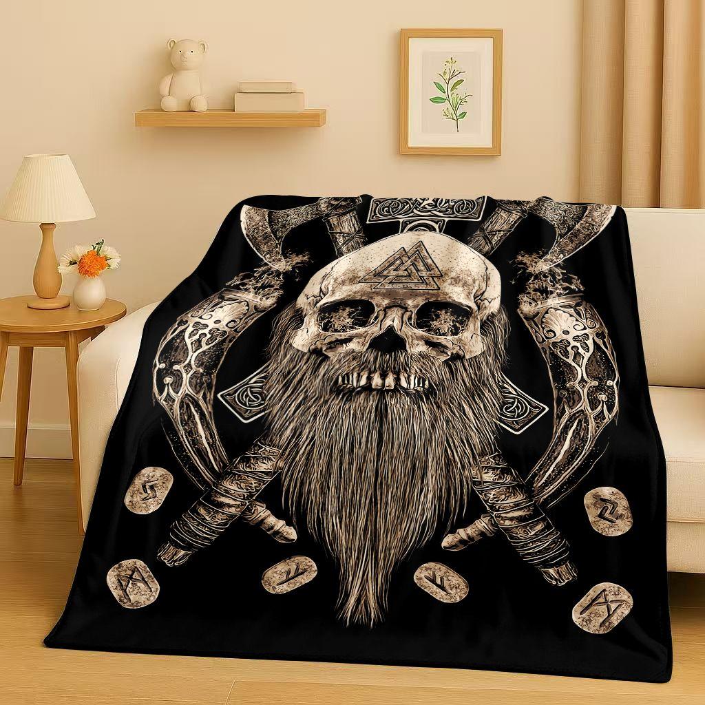 

Classic Nordic Viking Totem Vegvisir Rune Valhalla Valknut Flannel Blanket,Ultra Soft Plush Throw for Home Bedroom Bed Sofa Kids 75x90cm