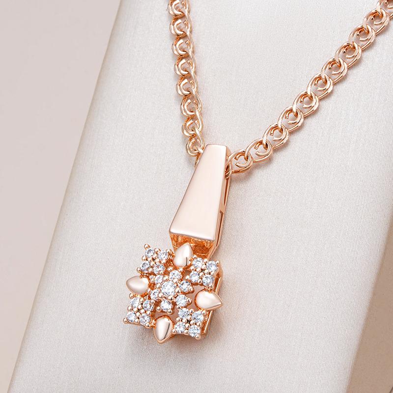 Rose Gold Color Crystal Flower Pendant Necklace For Women Full Shiny Natural Zircon Accessories Daily Fine Jewelry