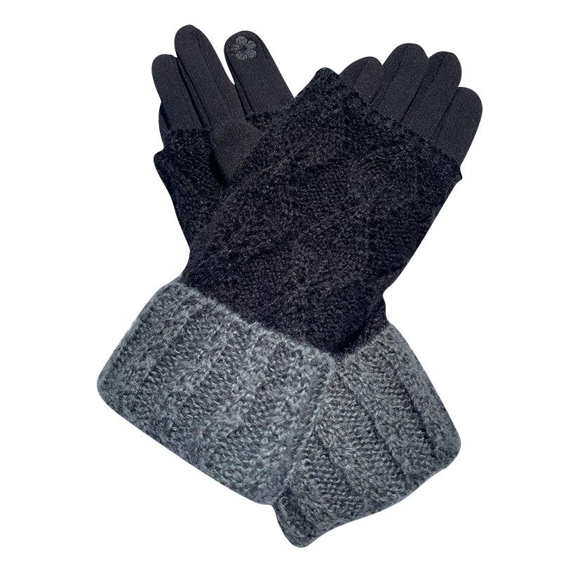 

Перчатки с двумя ушками, теплые и морозостойкие для путешествий на открытом воздухе, вышитые перчатки для сенсорных экранов, непромокаемый флис, перчатки с двумя ушками, новые one size fits all чёрный