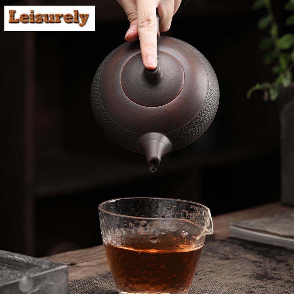 190ml Handmade Qingxi Purple Pottery Teapot Jumping Knife Frosted Pot Tea Soaking Kettle Tea Items Accessories Craft Collection