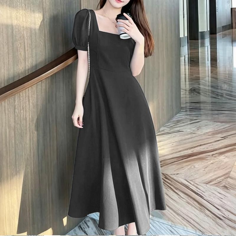 

ZANZEA Elegant Womens Square Collar Summer Casual Short Sleeve Dress S