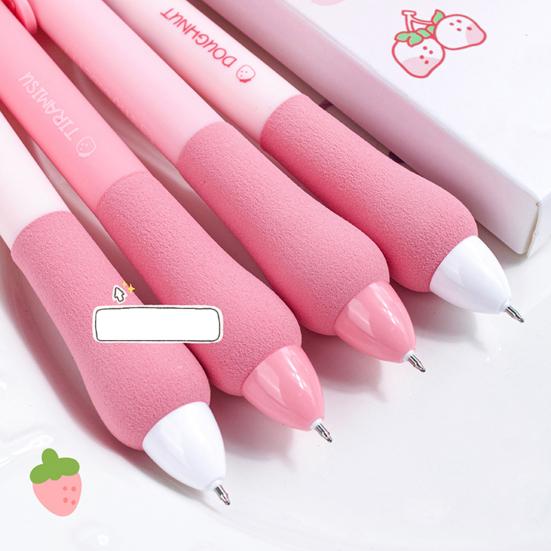 4er-Set Cartoon-Gelstifte mit Einzugsmechanismus, schnelltrocknende schwarze Tinte, 0,5 mm feine Spitze, Schwammgriff für sanftes Schreiben, ideal für Schüler, Schule und Büro
