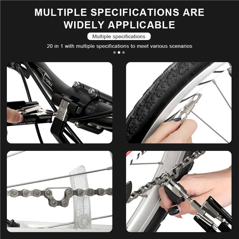 RIDERACE Bike Repair Tool 20 In 1 Portable Chain Splitter Cutter Hex Spoke Wrench Screwdriver Multitool For Bicycle Multi Tools