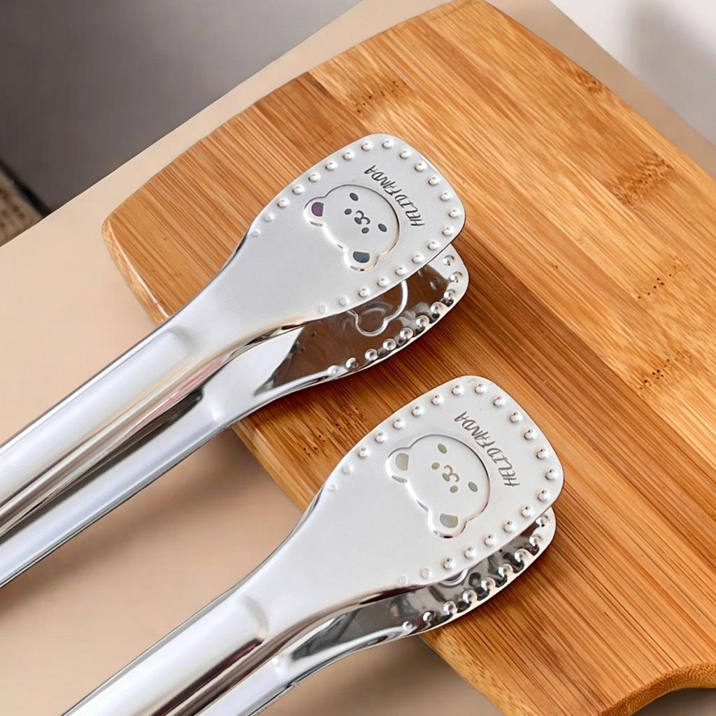 Anti Slip Barbecue Tongs Cute Little Bear Pattern 304 Stainless Steel Food Clip Salad Bread Steak Clip Kitchen Utensils