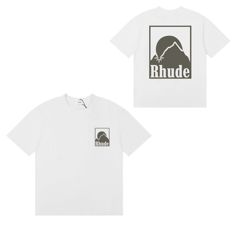 RHUDE Sunset Mountain Graphic T-Shirt Men Women Oversized Fit Casual Short Sleeve Tee