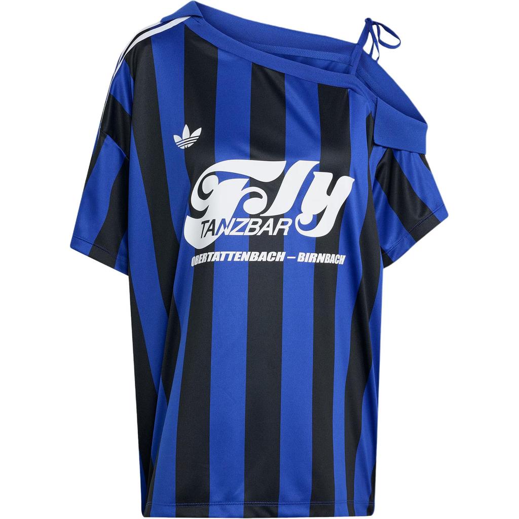 Adidas Originals Ss25 Off Shoulder Jersey Fashion Comfortable Short Sleeve Football Shirt Women Tops Neon-Blue Black KD2278