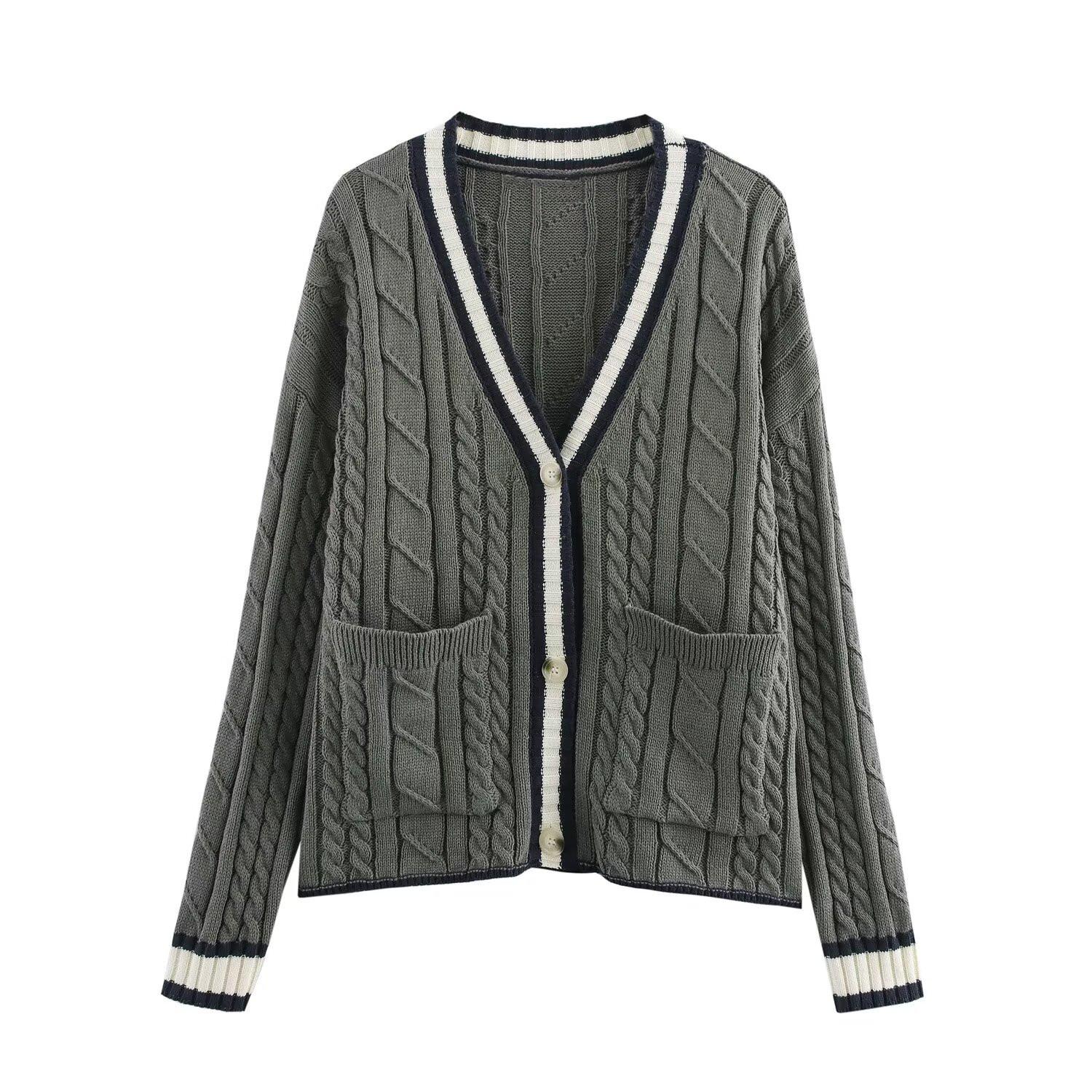 

Женский милый повседневный кардиган свободного кроя крупной вязки с узором из кос, весна 2025 Large армия зеленый