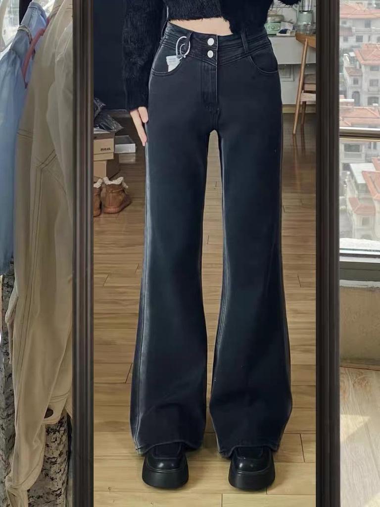 Women's High-Waist Micro-Flare Jeans: Versatile Wide-Leg Design for Autumn and Winter