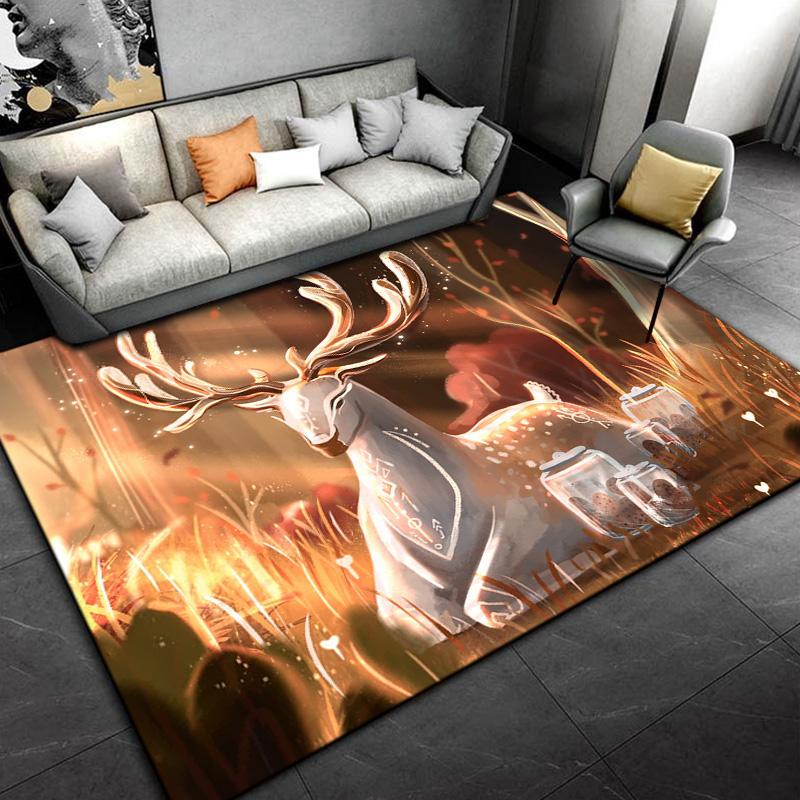 3D Cartoon Nordic Elk Reindeer Area Rug,Carpet Rug for Living Room Bedroom,Child Play Non-slip Floor Mat Sofa Doormat Decoration