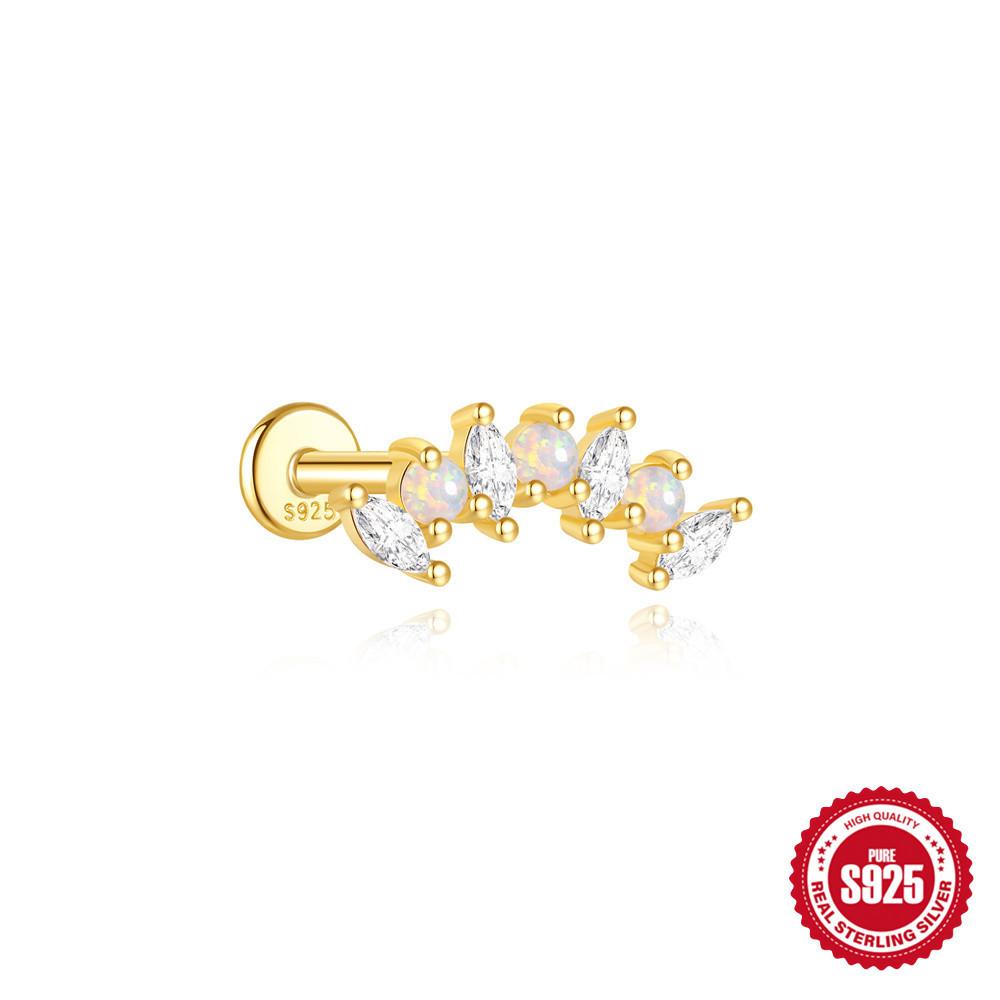 S925 Sterling Silver Fashion Water Drop Opal Horse Eye Flat Bottom Piercing Nails Women'S Universal Earbone Stud Earrings