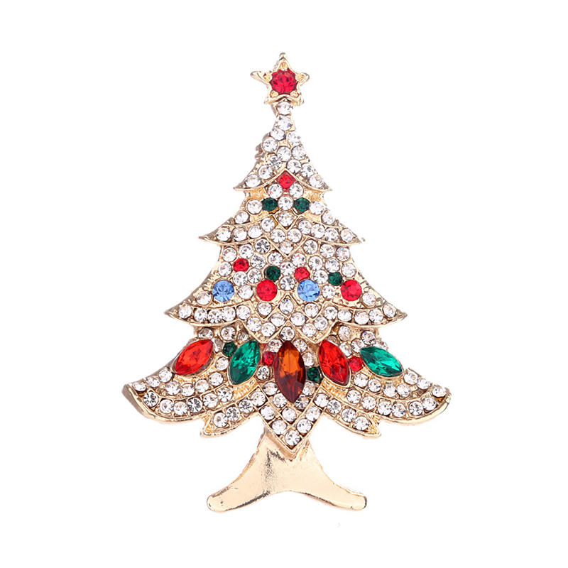 Christmas Vintage Bells Brooch Xmas Tree Shape Pins For Women Men Colorful Rhinestones New-Year Jewelry Garment Accessories