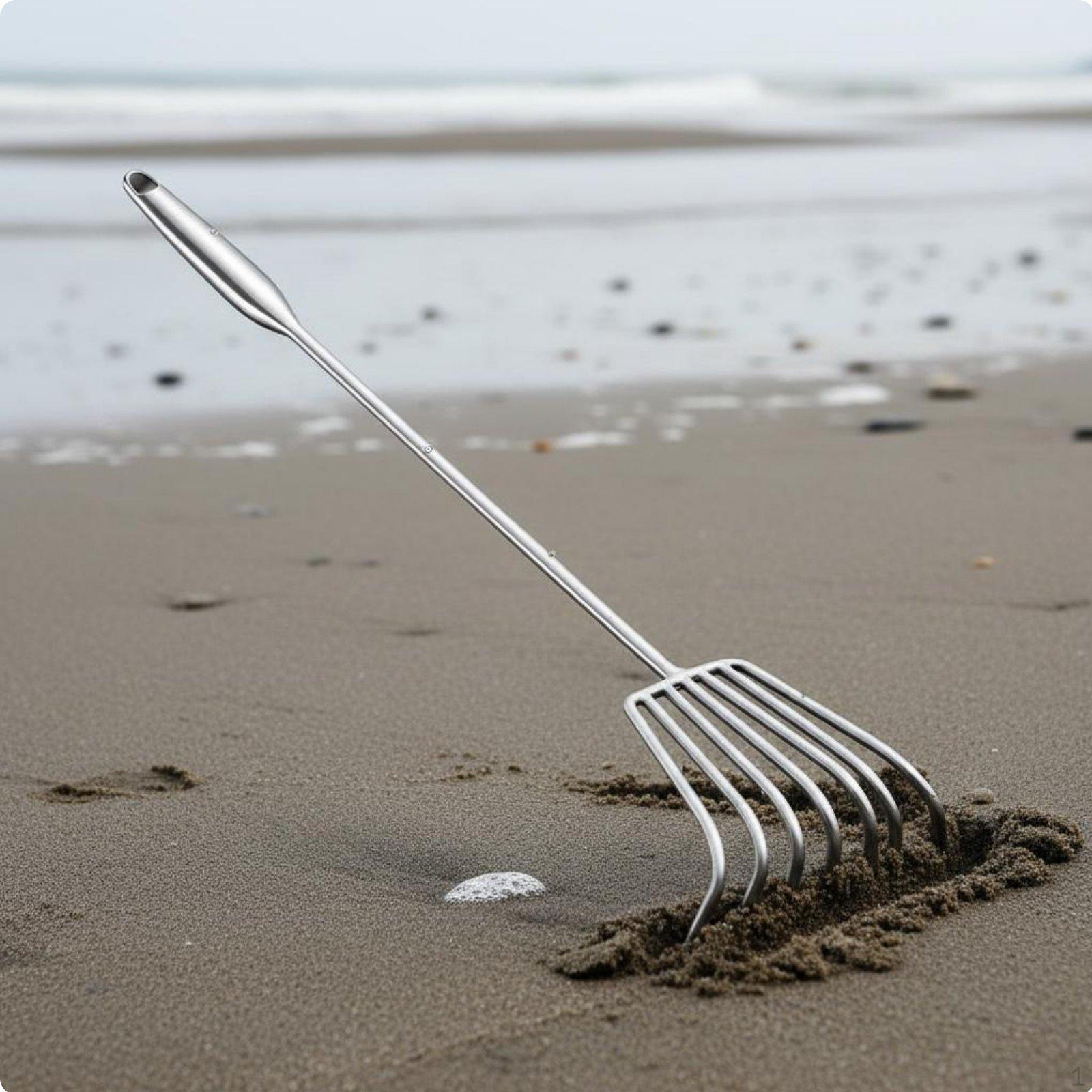 Long Handle Stainless Steel Rake Rust Resistant Heavy Duty Clamming Garden Tool for Farmers,