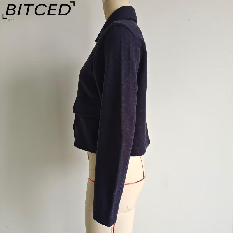 BITCED Women's Spring/Fall Collared Pocket-Detailed Single-Breasted Jacket