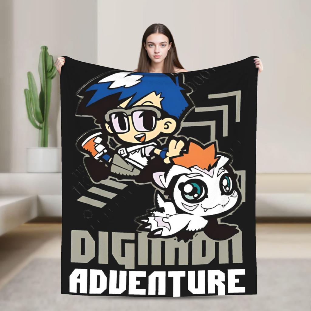 Guilmon Blankets Digimon Nostalgic Anime Wool Vintage Soft Throw Blanket for Bedding Lounge  Winter