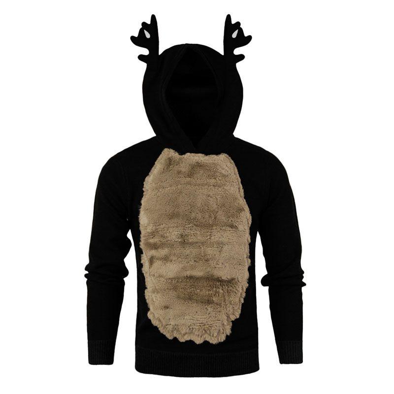 Luxuriöser Herren Weihnachts-Hoodie Pullover mit flauschigem Rentier-Design