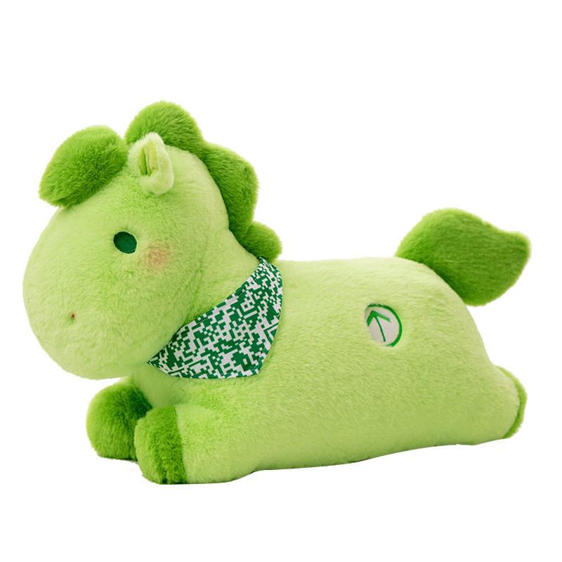 Green Plush Horse Toy With Mosaic Scarf Decor And Embroidery Design For Kid Gift
