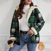 Women's Winter Plaid Hooded Jacket with Warm Plush Lining, Full-Zip Closure and Long Sleeves for Casual Daily Wear