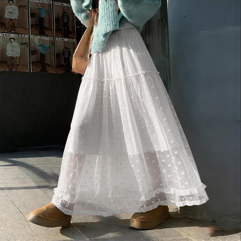 ZANZEA Women Casual Elastic Waist Loose Mesh Tulle Skirts M белый