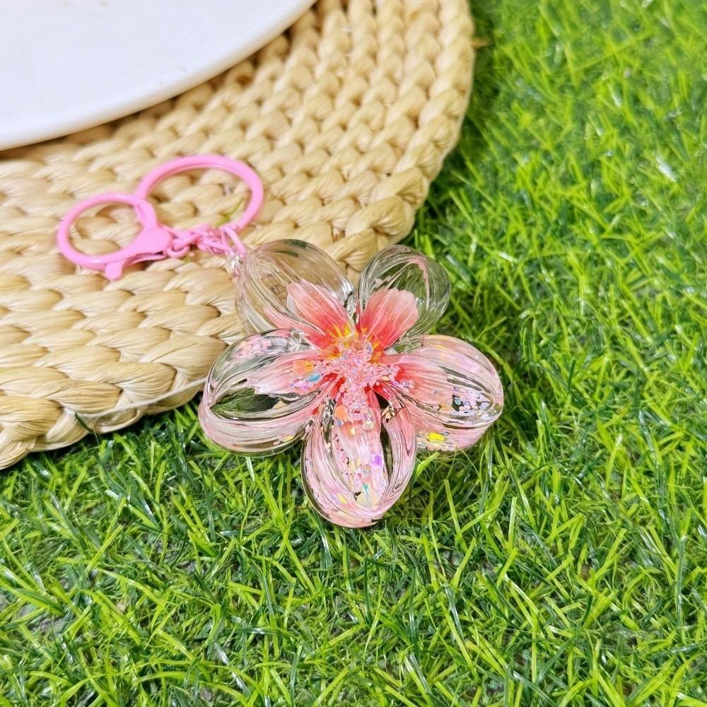 Flower Shape Flower Key Ring Transparent Floral Key Chains Fashion Bag Pendant  Key розовый