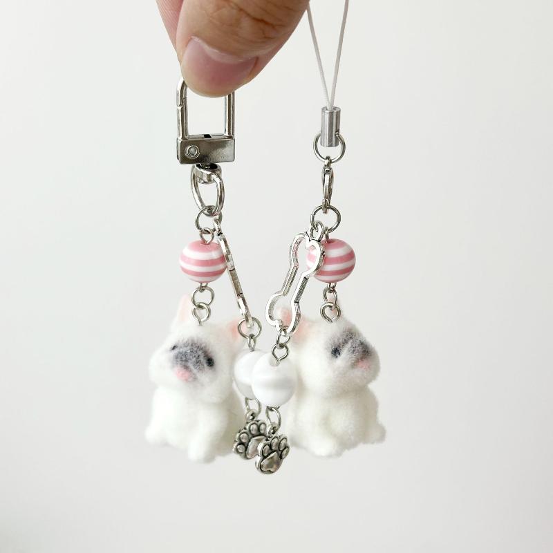 Cartoon Beflockte Katzen Hunde Anhänger Schlüsselanhänger Schlüsselring Für Frauen Mädchen Niedlicher Taschenanhänger Kawaii Handykette Geschenke