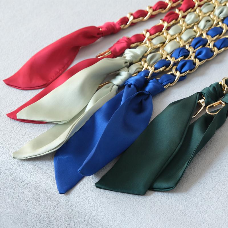 New Fashion Spring Woman Handbag Accessory Chains Detachable Long Cross Body Solid Cute Silk Strap Women Luxury Chain Bag Handles