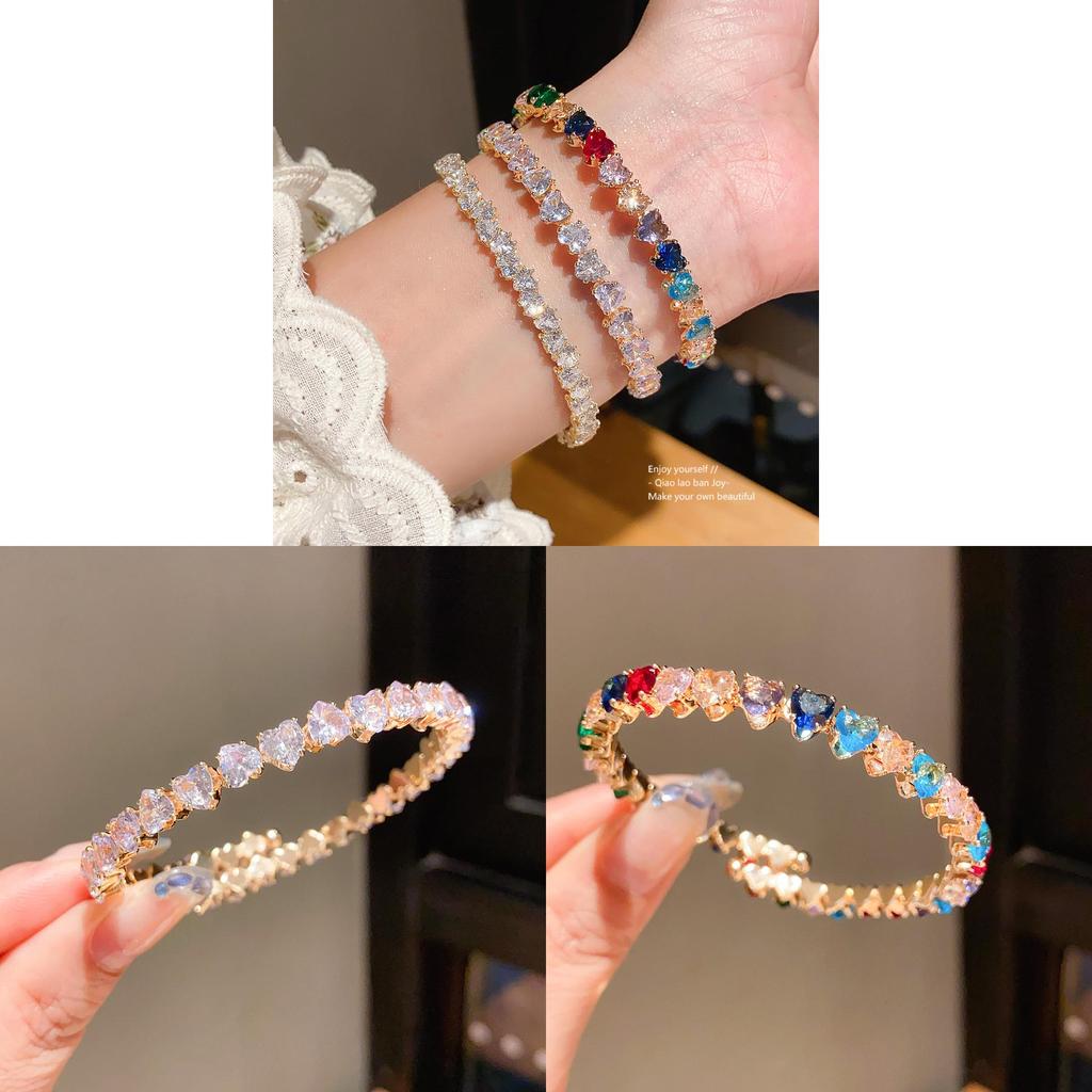 Copper Zircon Heart Open Bracelet For Women Fashion Jewelry Gift For Ladies