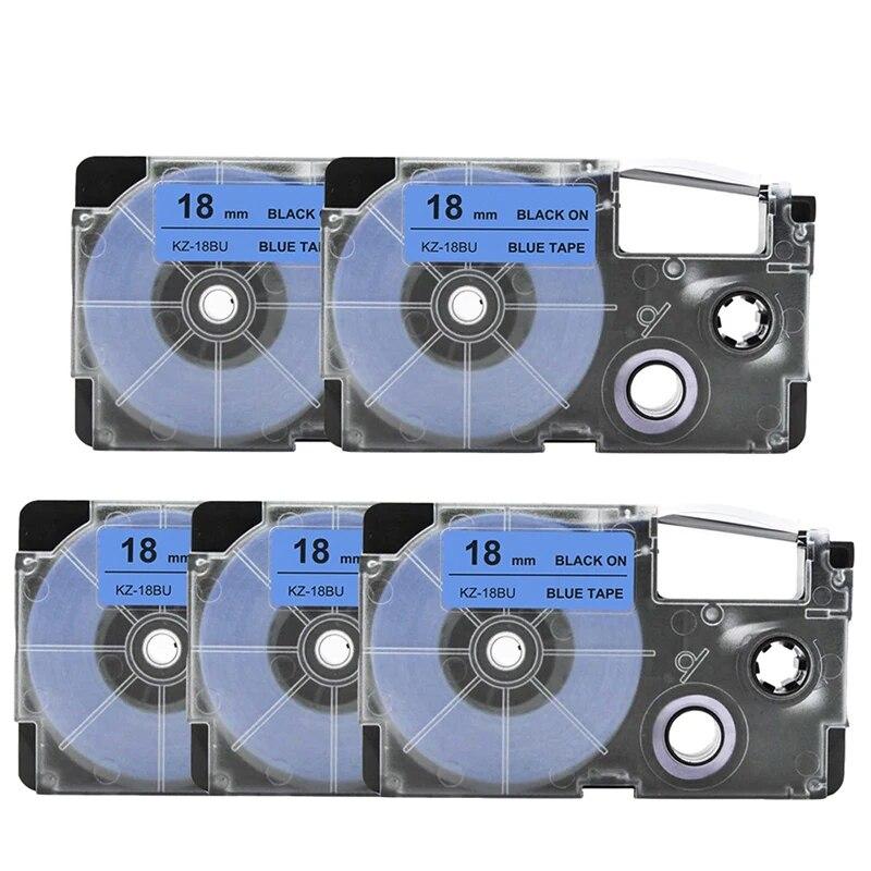 5 Packs 18mm Label Tape XR-18GN XR18YW XR18WE XR18BU Ribbons Compatible for Casio EZ Label Printer KL-100 KL120 KL60 KL-750