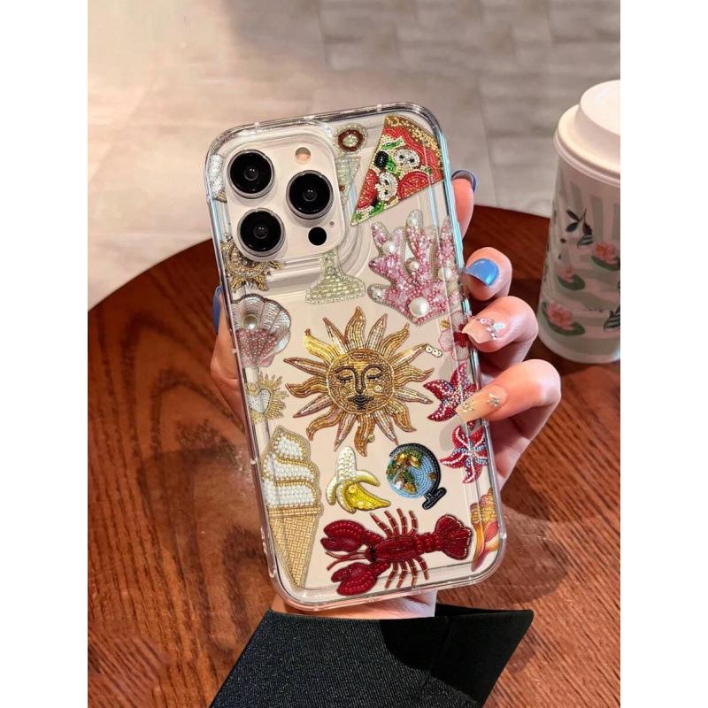 Sun Coral Lobster is suitable for Apple 16promax mobile phone case 15plus transparent 14 across 13 Europe, America and 12 airbags.