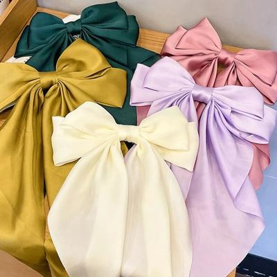 Clip de pelo elegante con lazo grande para mujer, Clip de resorte de satén sólido a la moda, horquilla con lazo para cola de caballo, accesorios para el cabello para niñas, Clip superior, tocados con lazo bonitos, regalos