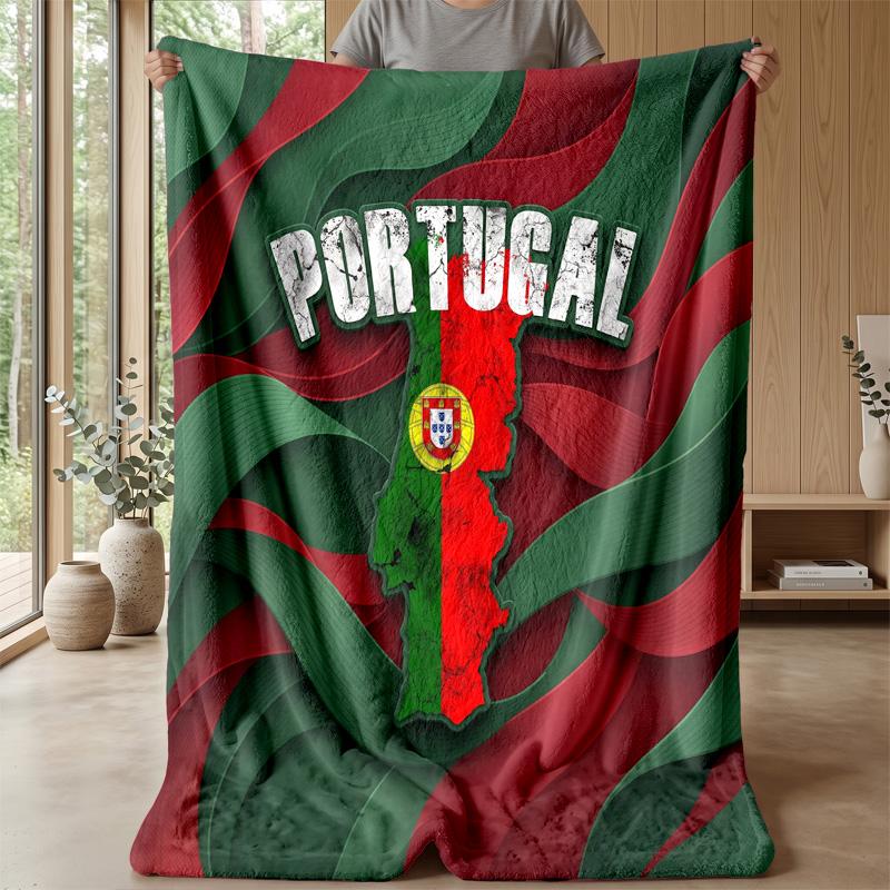 Portugal Football Printed Flannel Blanket Skin Friendly Warm Decorative Throw for Indoor Couch Bed Daily Use