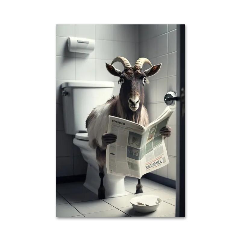 Funny Bathroom Humorous Animal Bear Dog Tiger Sitting On Toilet Reading Newspaper Canvas Painting Posters and Prints Wall Art