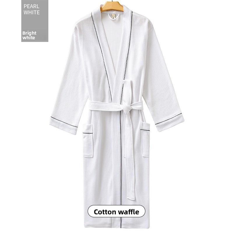 

GMXIA Женские халаты, Длинные летние хлопковые халаты, Тонкие пижамы для пар на весну и осень, Вафельные впитывающие халаты для мужчин M белый