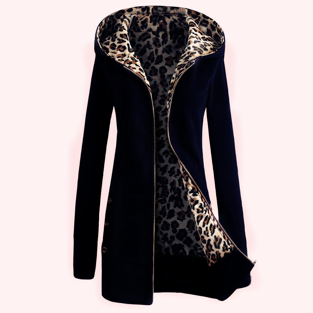 European American Plus Size Leopard Print Fleece-Lined Hooded Sweatshirt for Women, Winter Outerwear, Style 9101