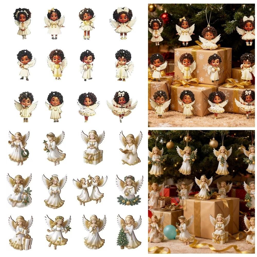24/36 szt. Wiszące zawieszki świąteczne w stylu vintage, ozdoby na choinkę, nowe zawieszki aniołki, dekoracje świąteczne