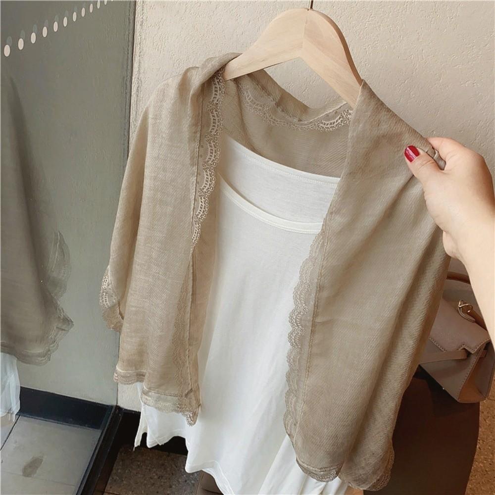 Solid Color Cotton Linen Scarf Lace Edge Silk Scarf Literary Flaxen Lace Scarf for Women