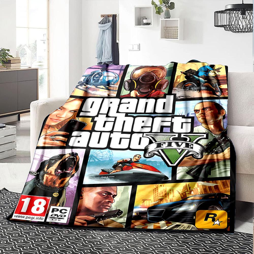 Grand Theft Auto V Cover Art Flannel Blanket Super Soft Warm Cozy Blanket for Sofa Bed Office Travel All‑Season Home Decor Gift
