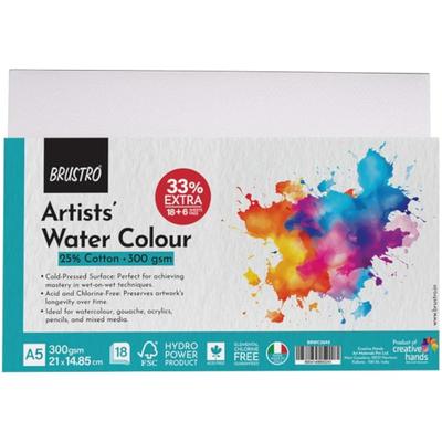 Brustro Artists Watercolour Paper 300 GSM A5-25% Cotton, Cold Pressed 2 Packets (Each Packet Contains 18 + 6 Sheets Free