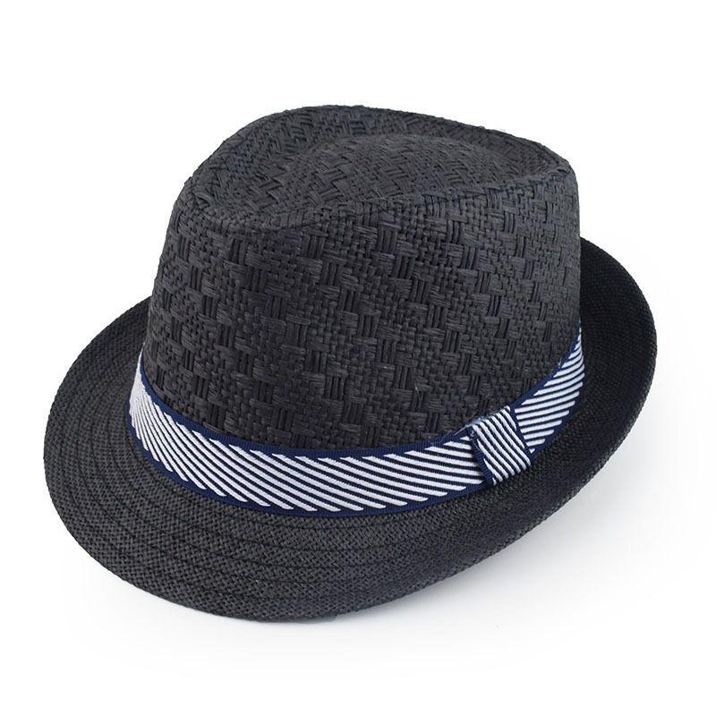Summer Straw Hat Men's Outdoor Sun Hat Breathable Beach Hat British Performance Jazz Hat Children's Gentleman's Top Hat