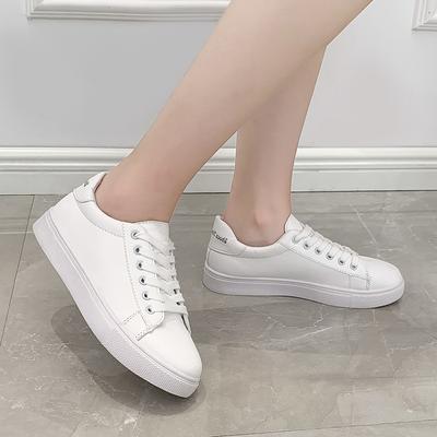 Moda Feminina Vulcanize Sapatos 2024 Novos em Casual Clássico Cor Sólida PU Sapatos de Couro Mulher Casual Sapatos Brancos Tênis