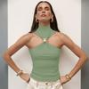 Fashion Metal Ring Tank Top Women 2025 Summer Y2k Solid Sleeveless Patchwork Tops Ladies Vacation Slim Party Elegant Top