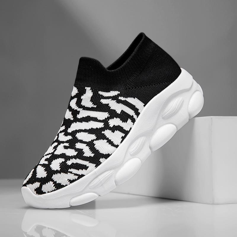 Spring New Large Size Women's Leopard Print Fly-woven Casual Sports Shoes Running Fashion Wide-headed Socks Shoes