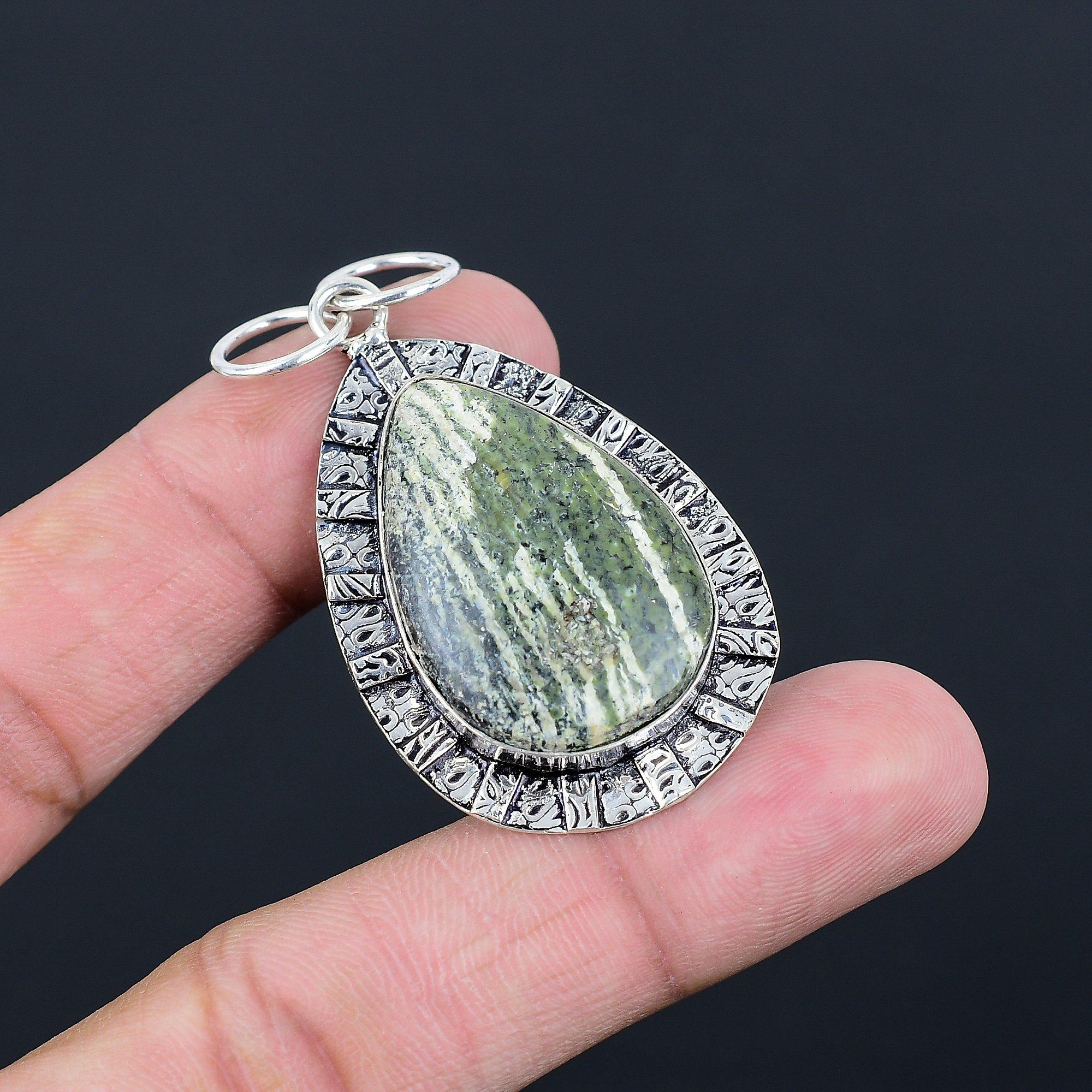 Halloween Deal Sterling Silver Natural Swiss Green Opal Wedding Birthday Pendant