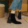 Women's Shoes 2025 Hot Sale Zipper Women's Boots Spring Autumn Square Toe Suede Solid Short Barrel Chunky Heels Fashion Boots