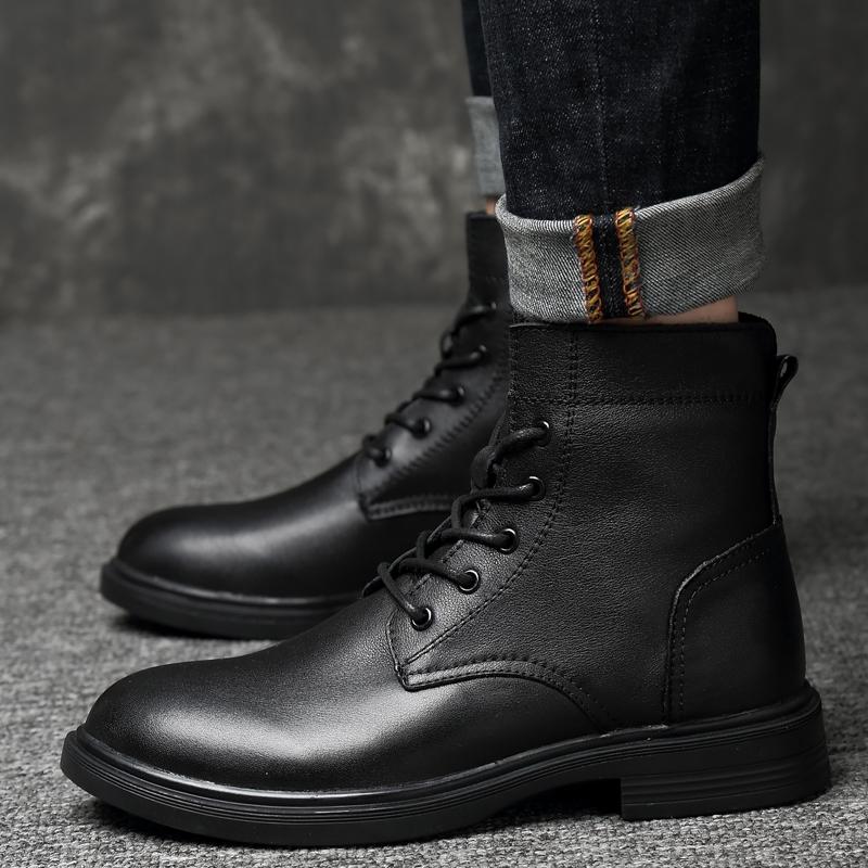 FashionMen Genuine Leather Ankle Boots Classic British Style Motorcycle Boots Leisure Walk Outdoor Footwear Soft Man Warm Winter Boots
